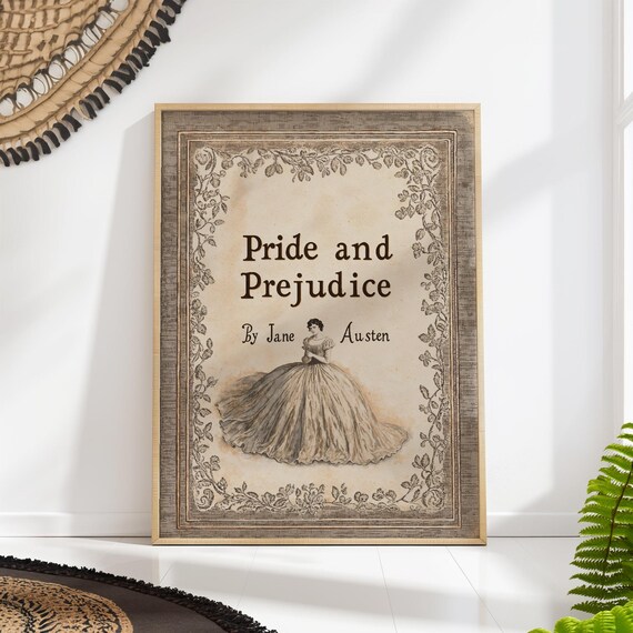 Pride And Prejudice Book Cover Print Vintage Jane Austen Artwork Classic Literature Poster Antique Book Decor Printed On Luxury Paper