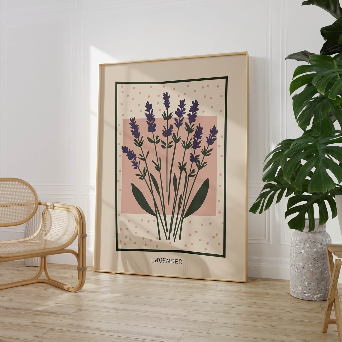 Purple Lavender Peach Background Modern Floral Botanical Poster
