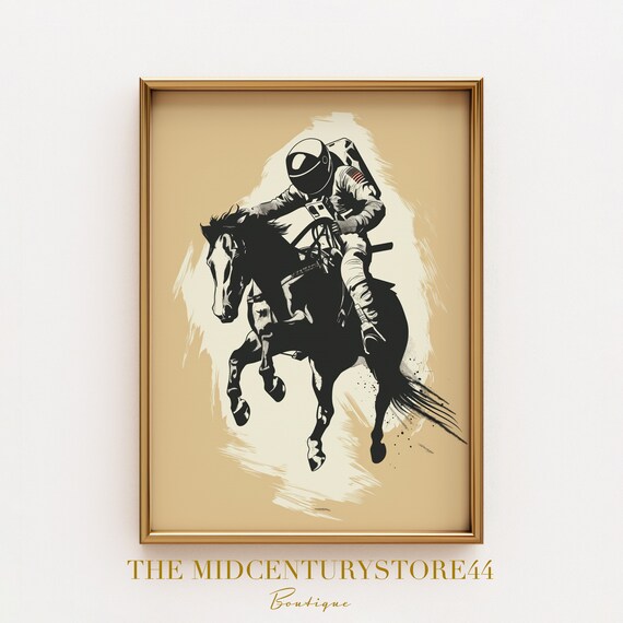 Space Cowboy Art Print Astronaut Horseback Rider Surreal Wall Decor Printed On Luxury Paper