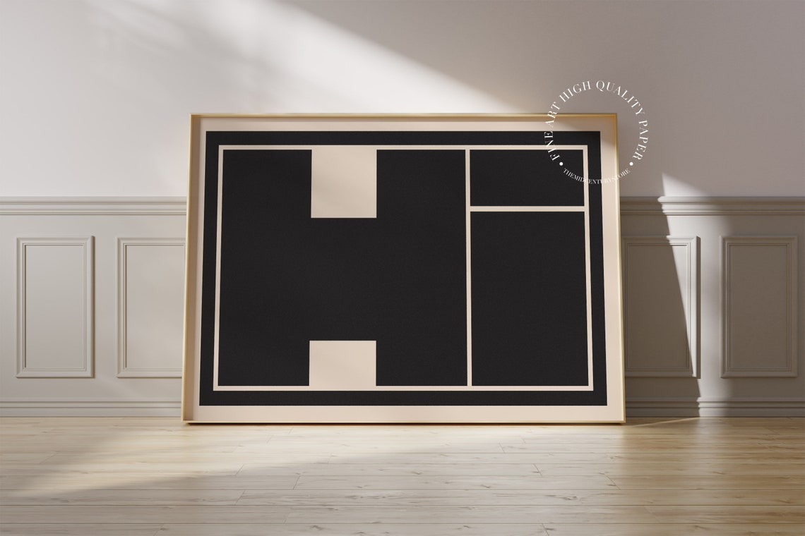 Hi Geometric Negative Space Abstract Black and Cream Modern Print - Image 2
