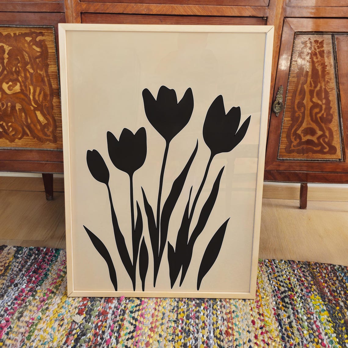 Mid Century Tulips Print Bold Black And White Floral Pattern Retro Minimalist Wall Art - Image 3