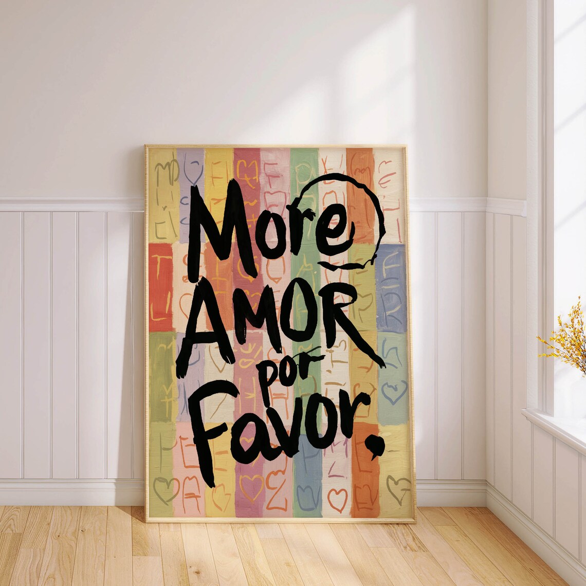 More Amor Por Favor Rainbow Heart Brush Lettered Love Quote Poster - Image 2