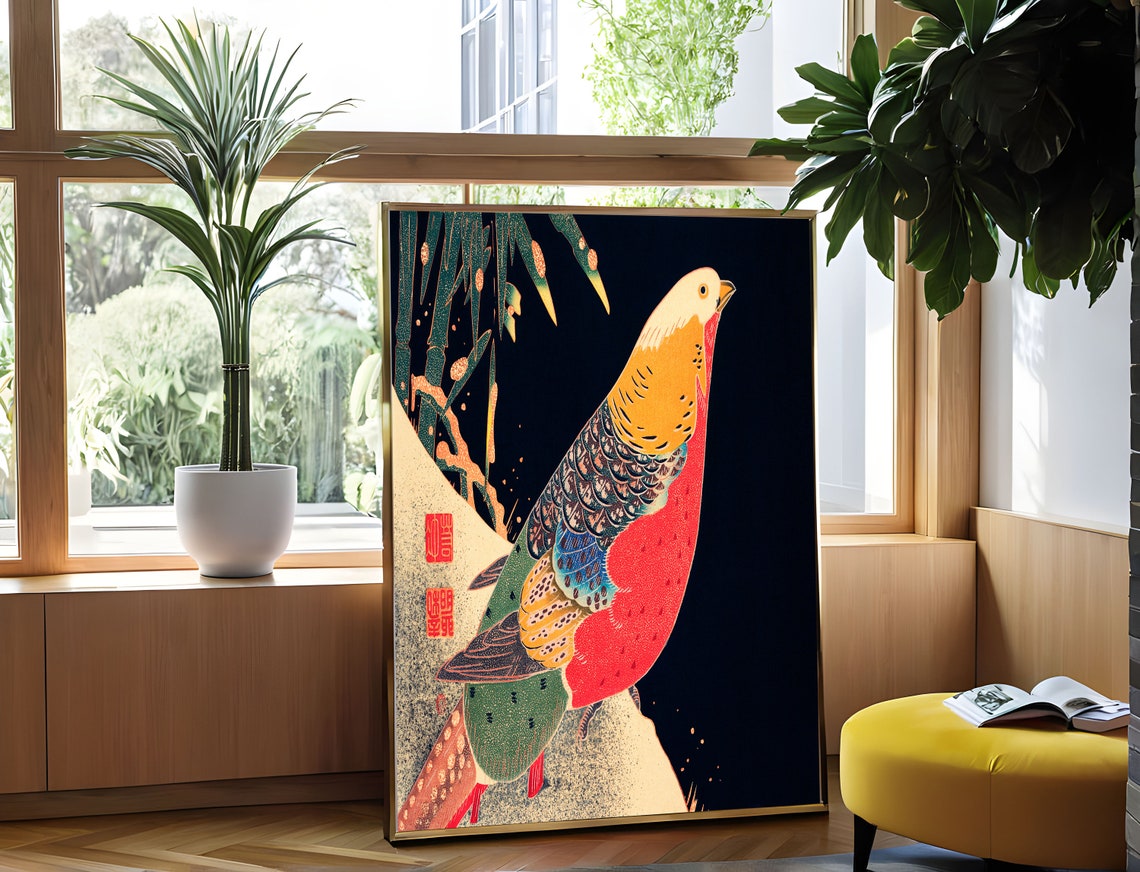 Ito Jakuchu Golden Pheasant in Snow Bamboo Vintage Japanese Print - Image 5