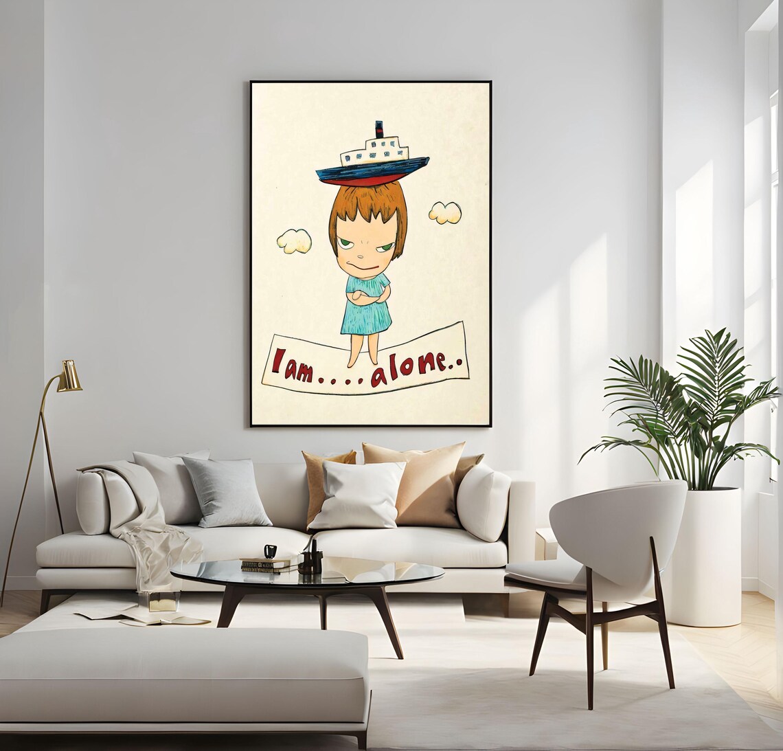 Yoshitomo Nara I Am Alone Girl with Boat on Head Cartoon Wall Art - Image 3