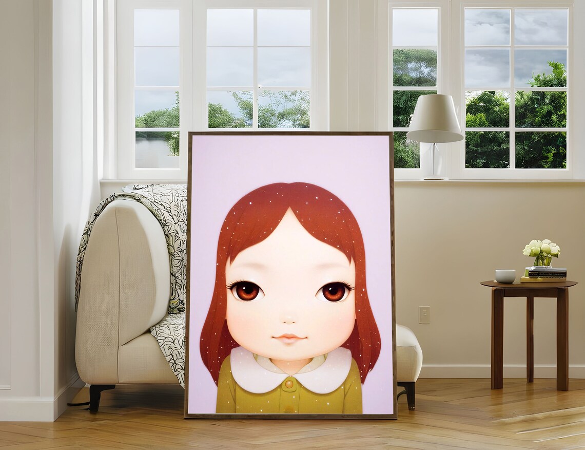 Cosmic Girl Portrait Under Snowflakes Starry Pink Sky Poster - Image 4