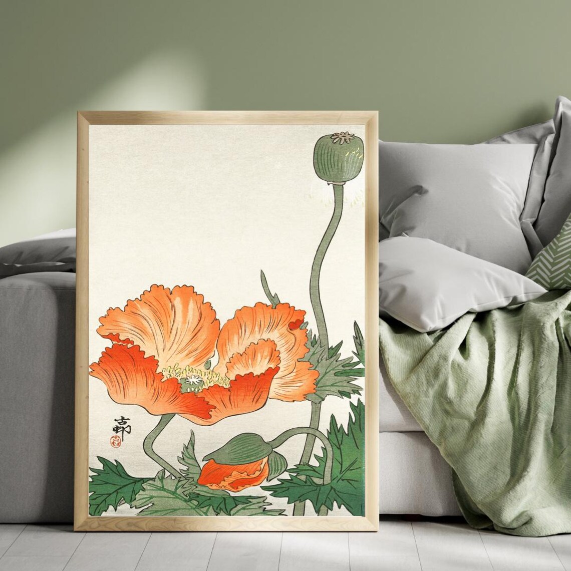 Ohara Koson Orange Poppies Japanese Botanical Woodblock Art Poster - Image 3