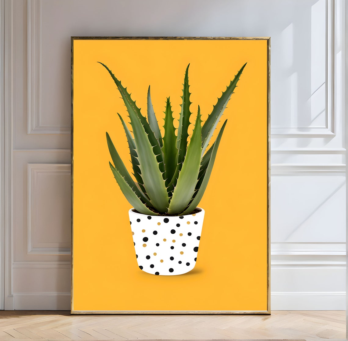 Aloe Vera Polka Dot Pot Bold Yellow Background Botanical Art Poster - Image 5