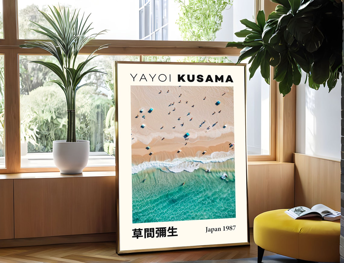 Yayoi Kusama Aerial Beach View Turquoise Waves Japan 1987 Poster - Image 3