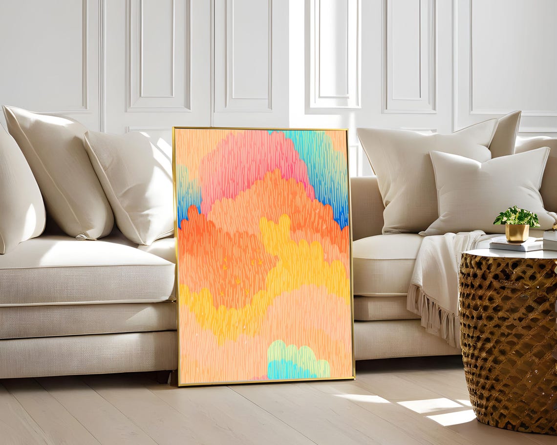 Abstract Rainbow Mountain Waves Modern Colorful Striped Art Poster