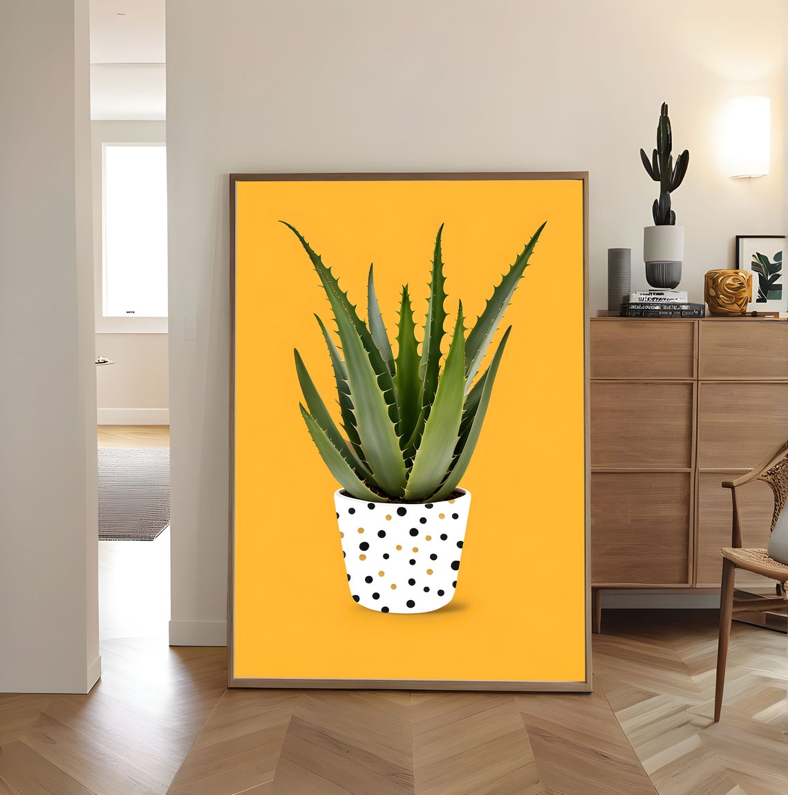 Aloe Vera Polka Dot Pot Bold Yellow Background Botanical Art Poster - Image 4