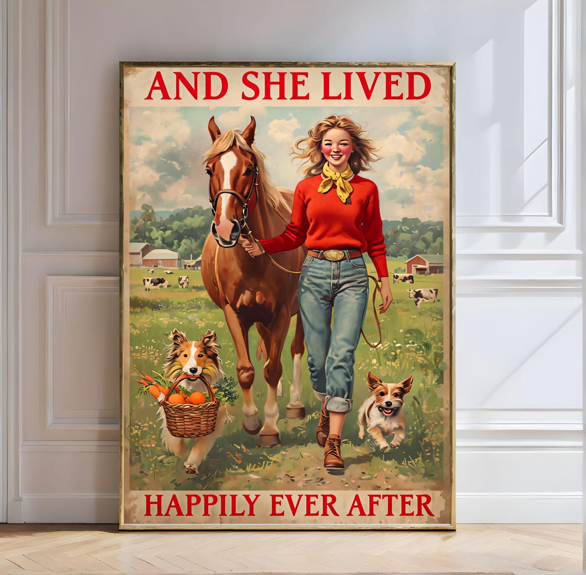 And She Lived Happily Ever After Retro Farm Life Poster Retro Poster Farm Life Country Girl Horse Lover Vintage Art Dog Lover