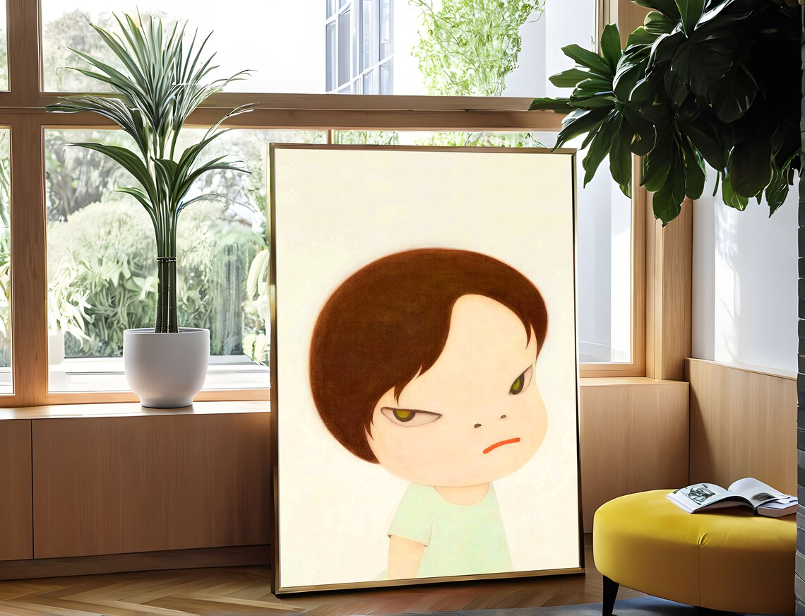 Yoshitomo Nara Sulky Boy in Green Shirt Moody Child Portrait Wall Art - Image 2
