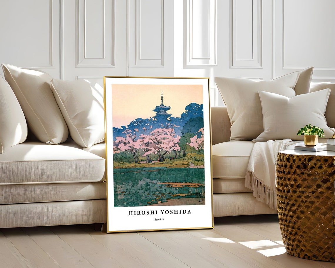 Hiroshi Yoshida Pagoda Cherry Blossoms Pond Japanese Garden Art Poster - Image 3