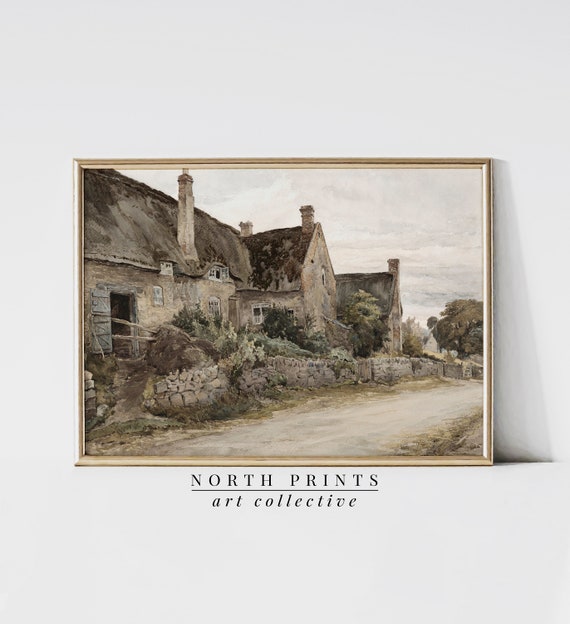 Rustic Cottage Watercolor Painting Large Wall Art Vintage Neutral Decor North Prints 6 14