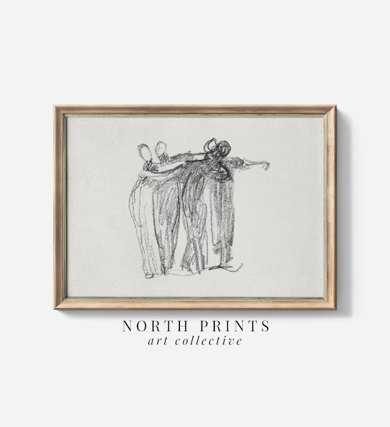 Antique Sketch Art Print, Neutral Vintage Figure