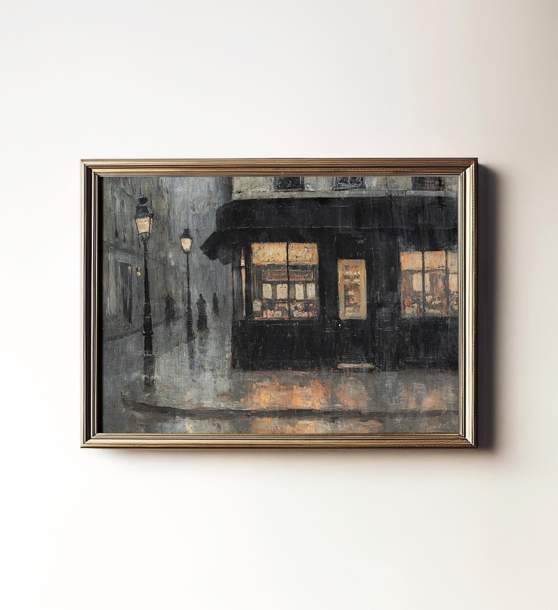 Paris Streetscape Painting, Moody French Travel Poster