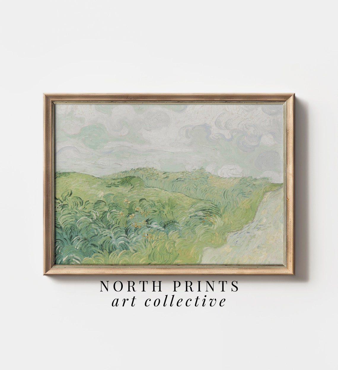 Green Rolling Fields Swirling Sky Post Impressionist Landscape Poster