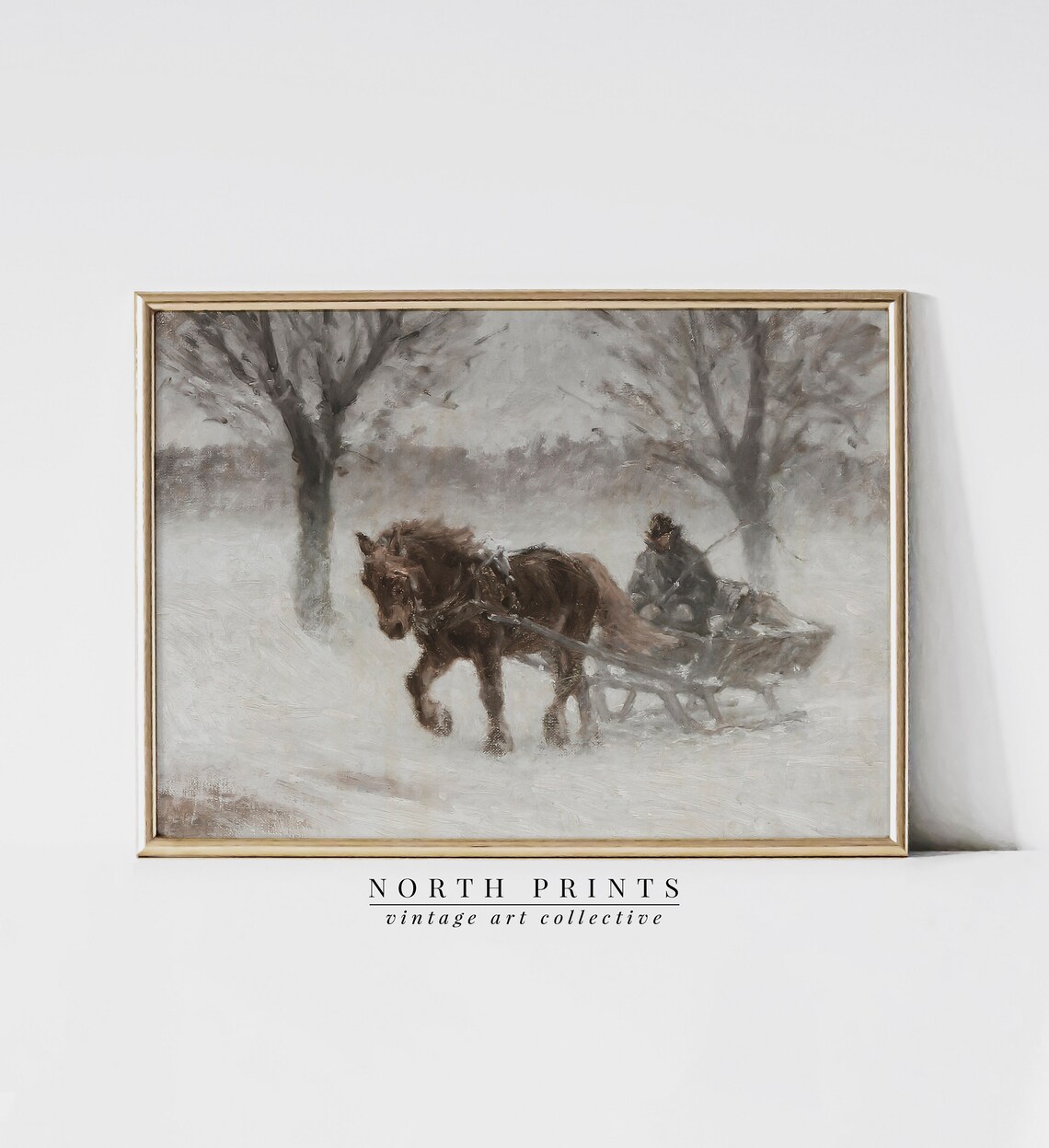 Country Winter Sleigh Ride Vintage Holiday Art Print - Image 3