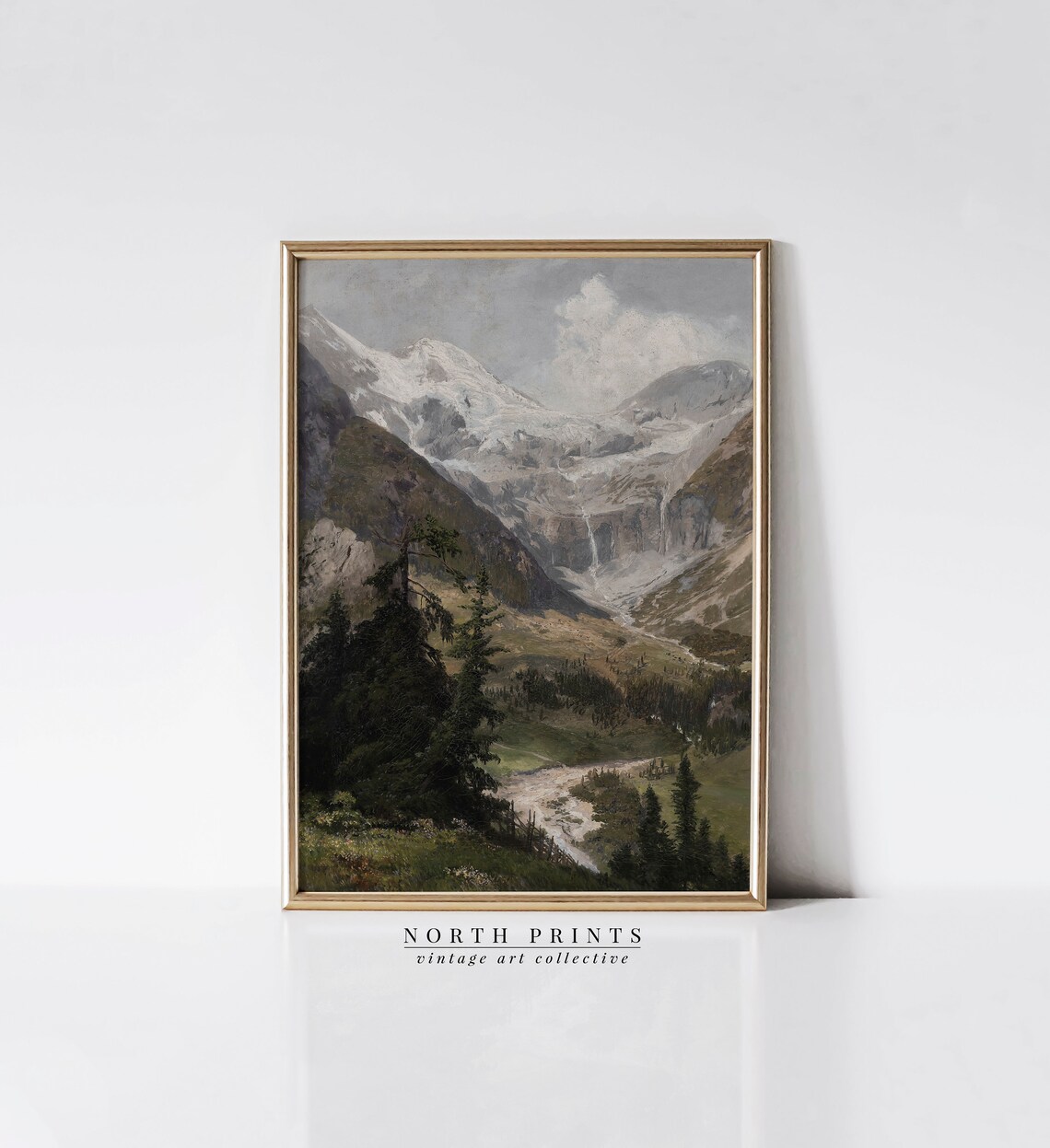 Rustic Mountain Painting, Vintage Moody Cabin Art - Image 4