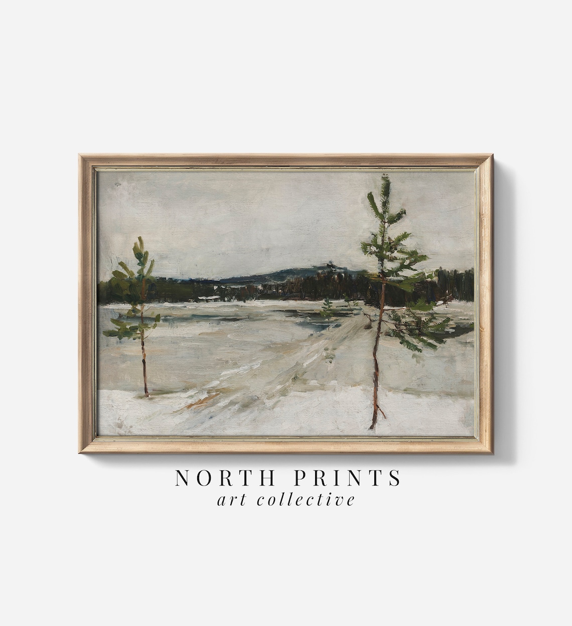 Rustic Winter Landscape Art Print, Moody Holiday Decor