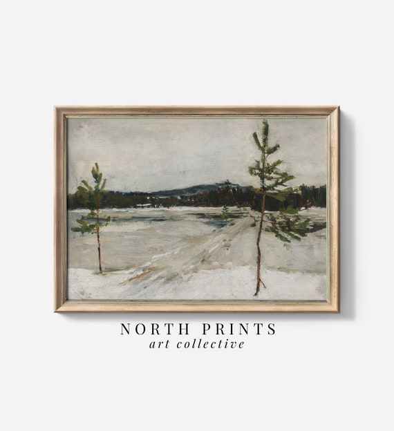 Rustic Winter Landscape Art Print, Moody Holiday Decor