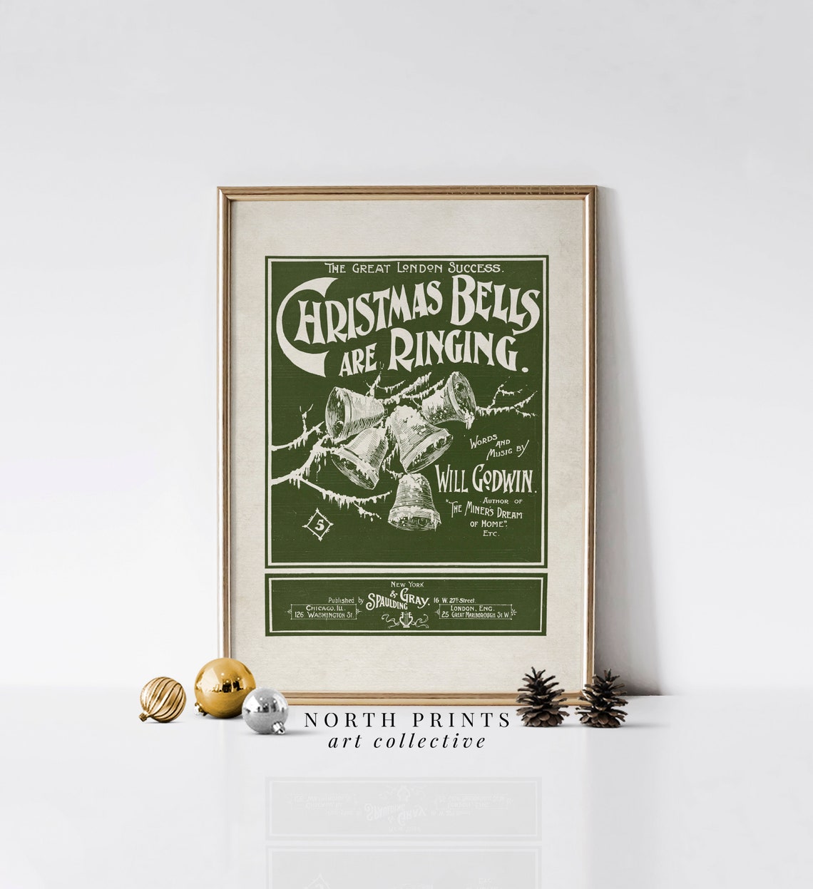 Vintage Christmas Bells Are Ringing Sheet Music Cover Art Poster