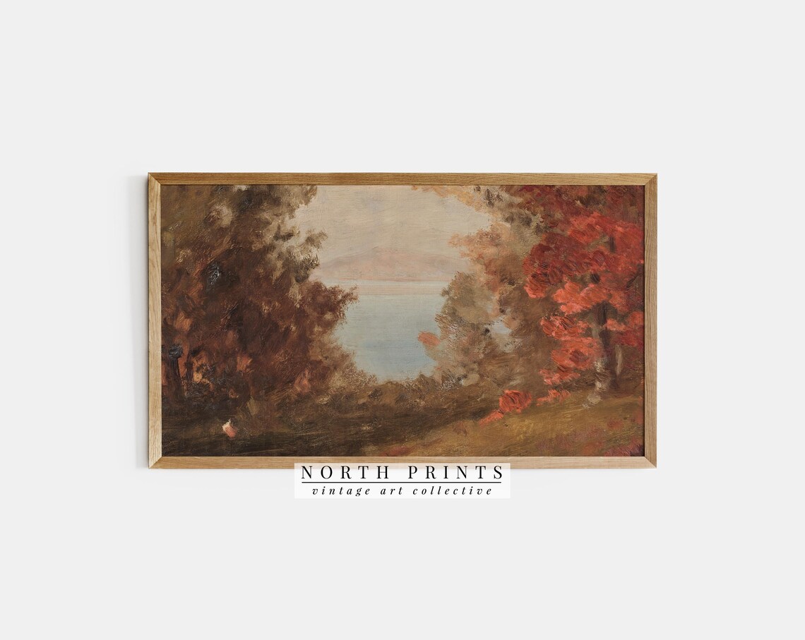 Autumn Lake Landscape Art Print, Fall Decor