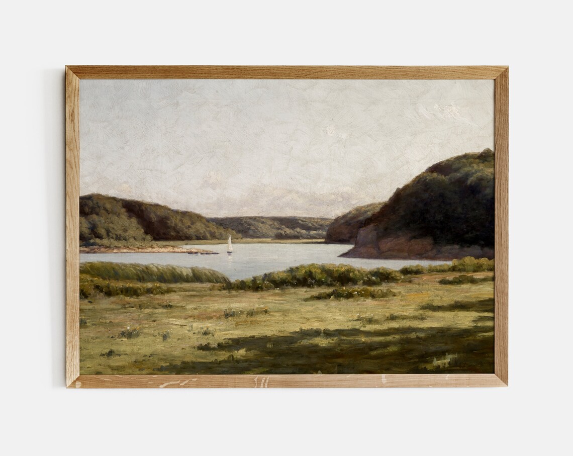 Lake Landscape Vintage Art Print, Sailboat Nautical - Image 2