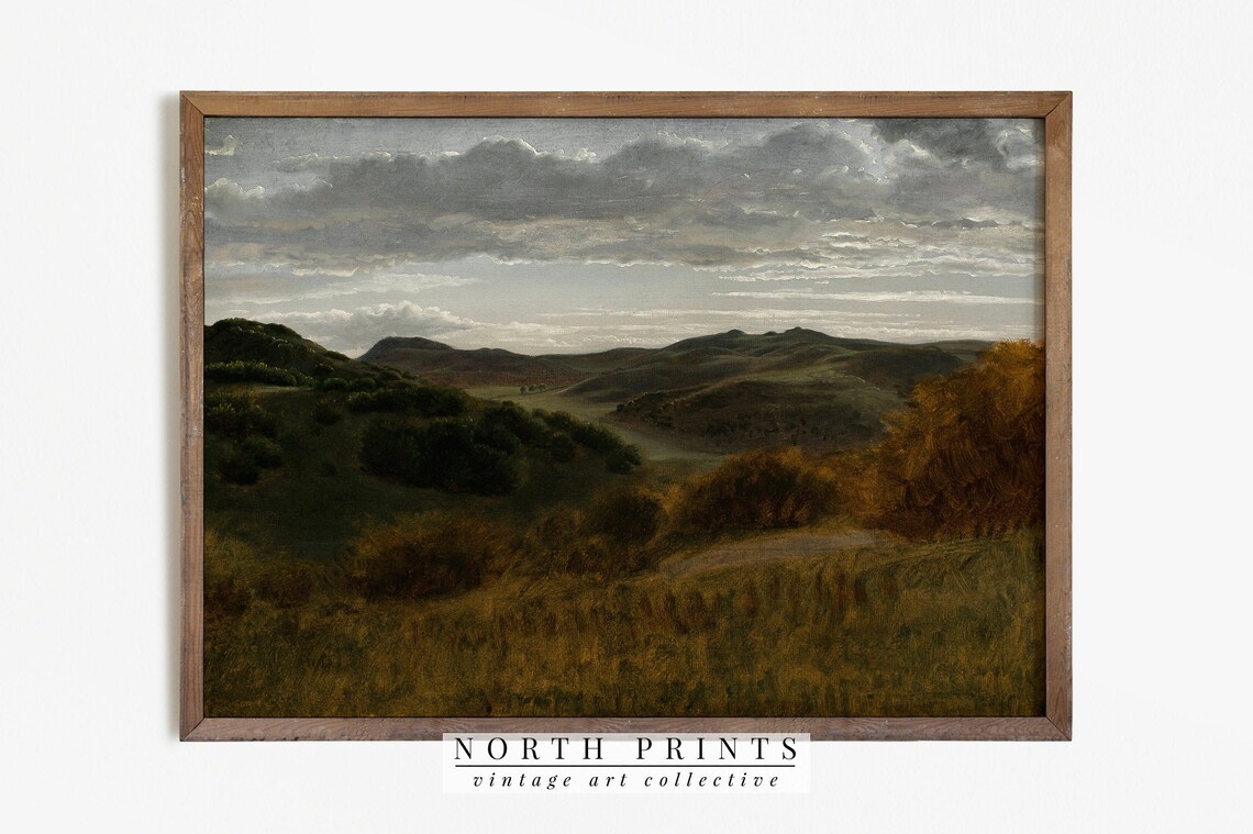 Vintage Mountain Landscape Art Print, Moody Country Style