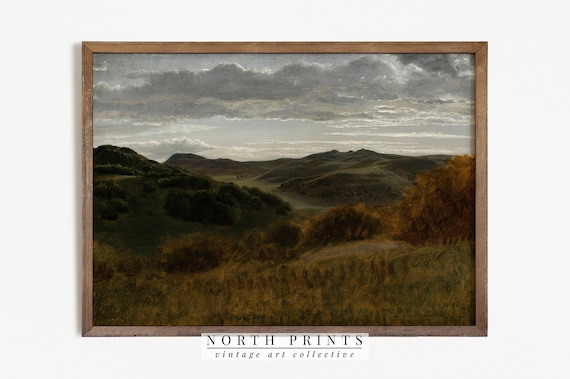 Vintage Mountain Landscape Art Print, Moody Country Style