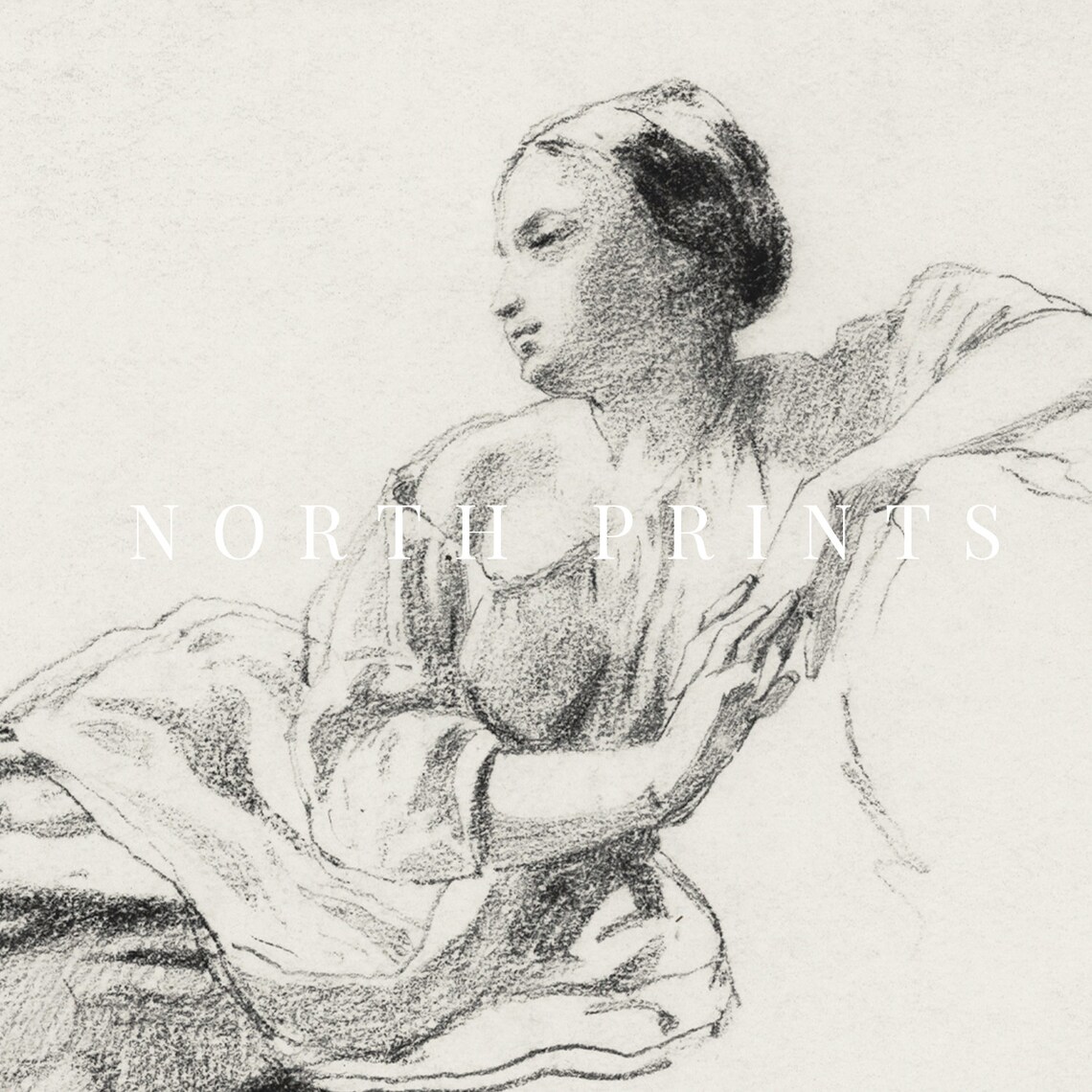 Antique Portrait Sketch Woman, Vintage Study - Image 4