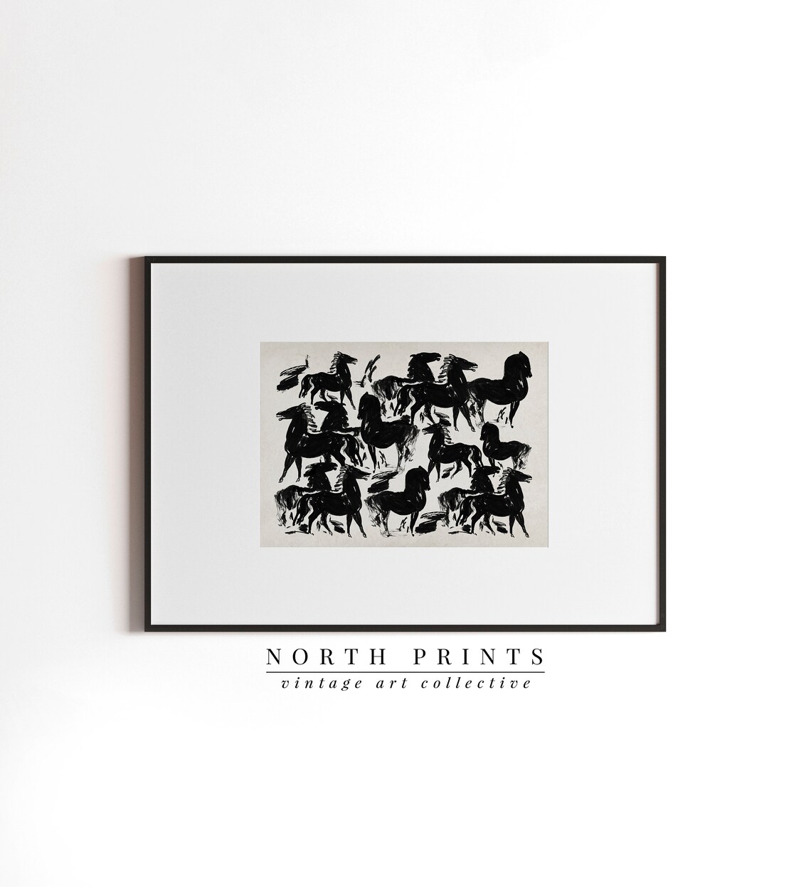 Vintage Industrial Abstract Horse Etching Art Print - Image 2