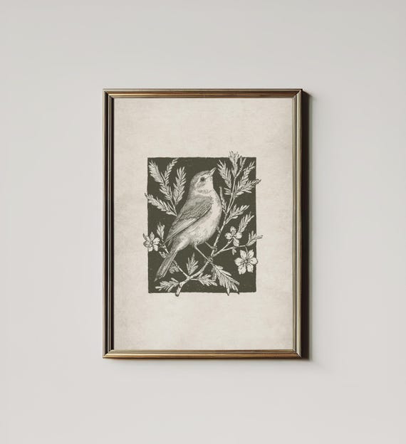 Antique Winter Bird Minimalist Farmhouse Art Print