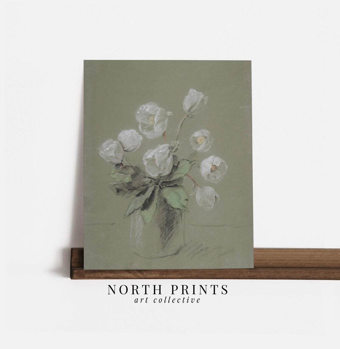 Spring French Tulip Painting Art Print, Muted Green