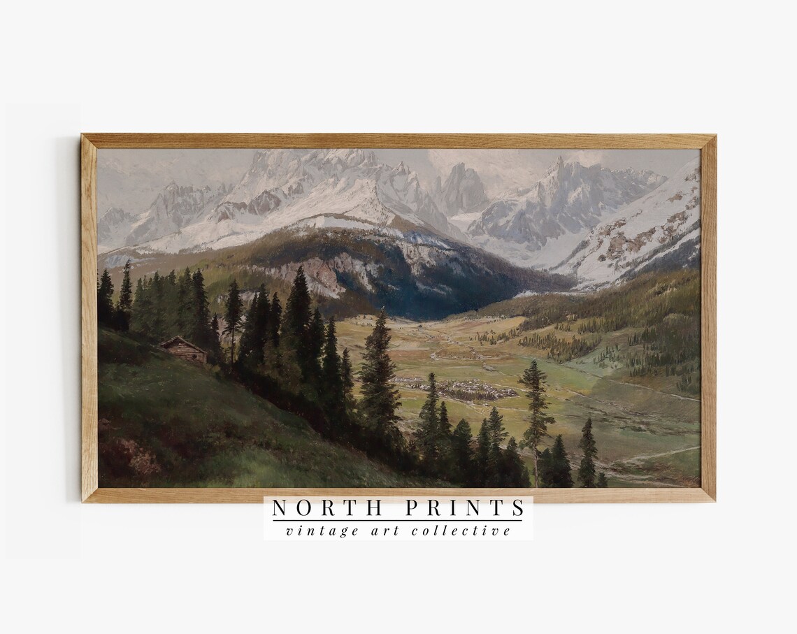 Vintage Rustic Mountains Landscape Art Print