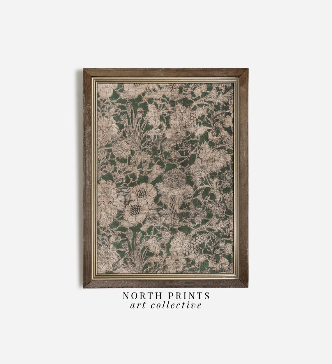 Antique Green Floral Tapestry Pattern Botanical Heritage Wall Poster - Image 2