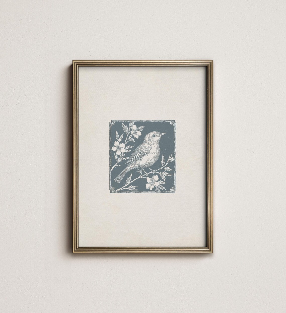 Antique Spring Blue Bird Print, Minimalist Farmhouse