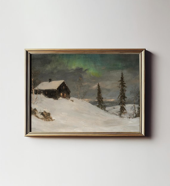 Northern Lights Winter Landscape Art Print, Finland