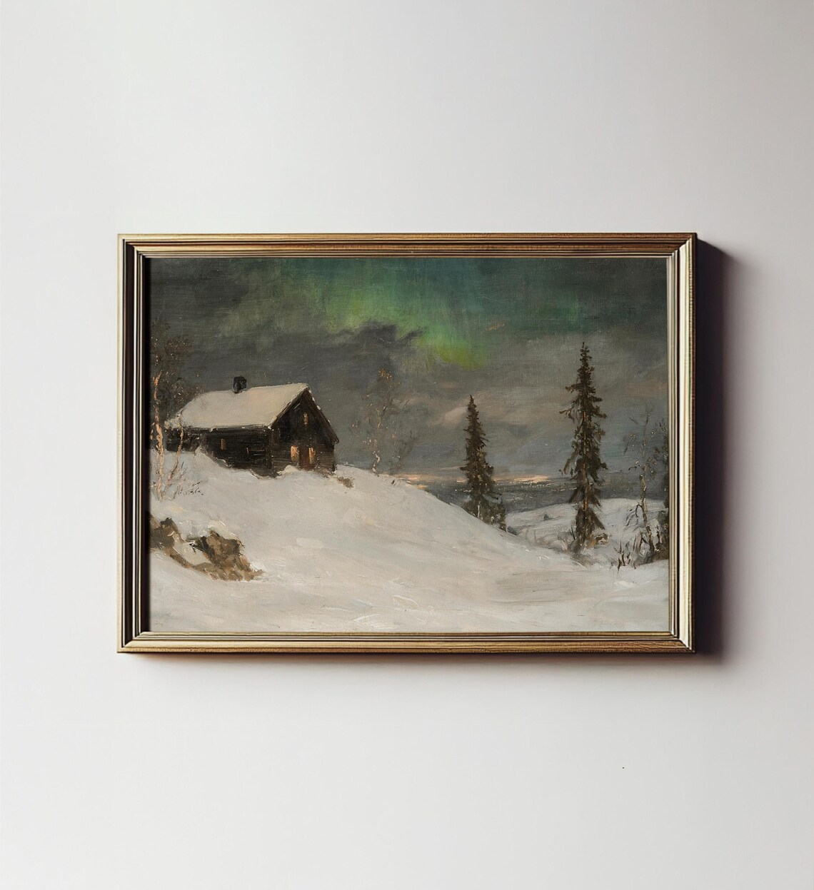Northern Lights Winter Landscape Art Print, Finland