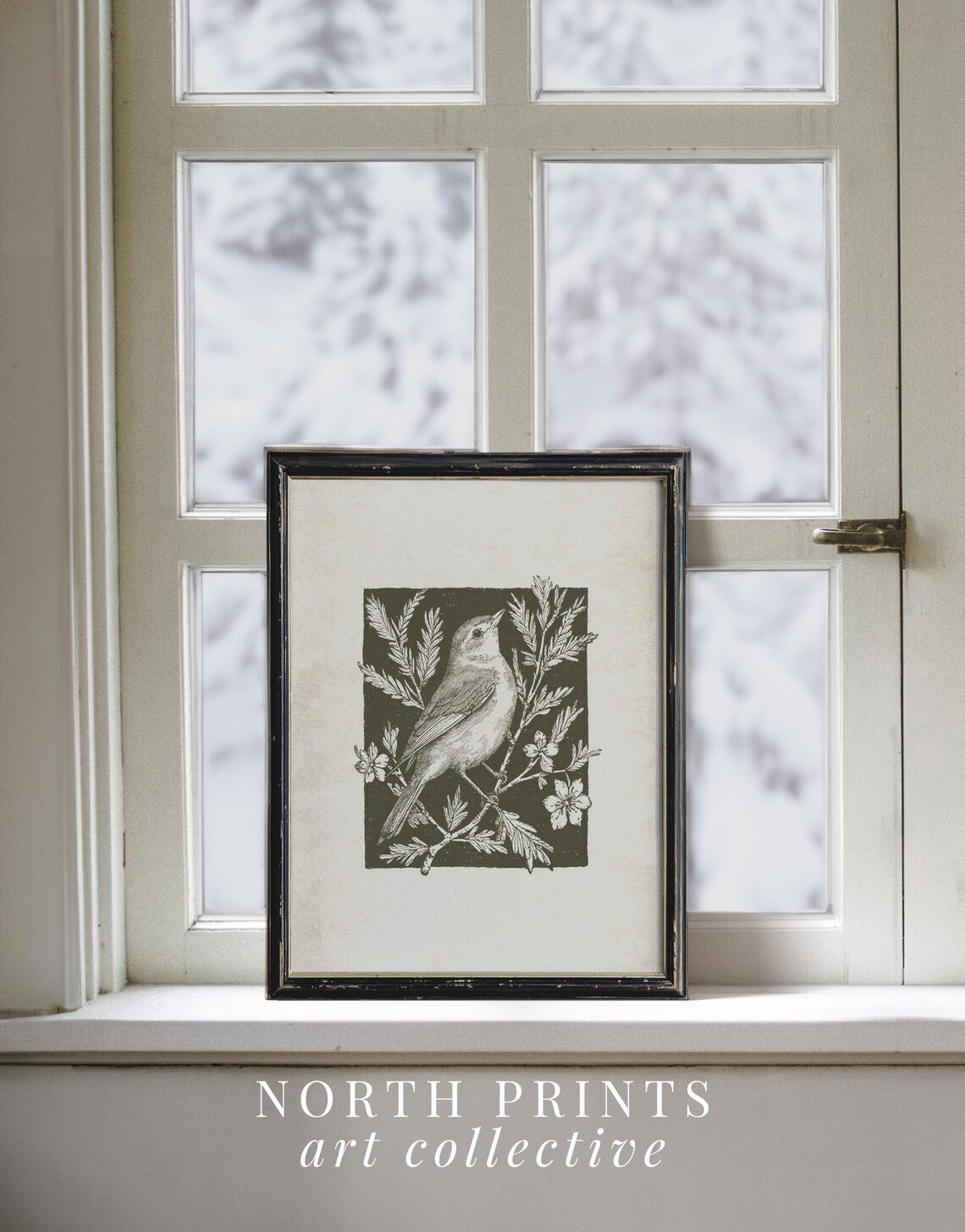 Antique Winter Bird Minimalist Farmhouse Art Print - Image 3