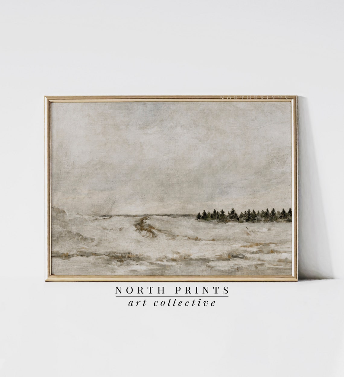 Minimalist Winter Snow Field Distant Tree Line Grey Sky Poster - Image 2