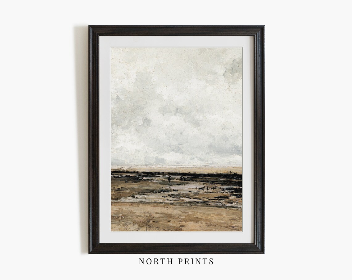 Moody Beach Low Tide Earthy Tonal Seascape Vintage Travel Poster - Image 2