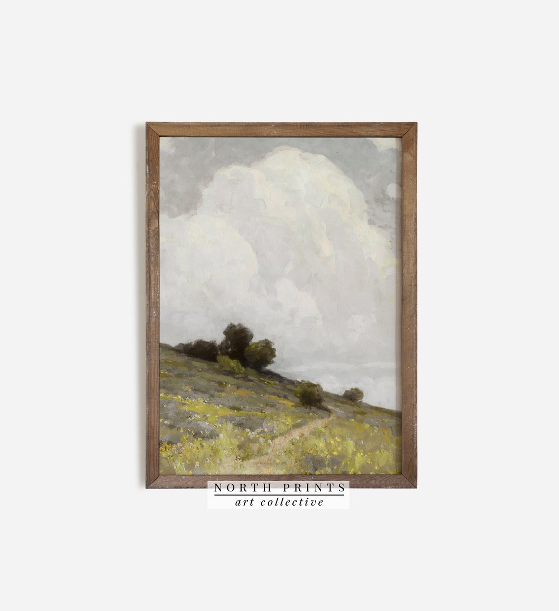 Country Hillside Meadow Painting Big Cloudy Sky Vintage Poster - Image 2