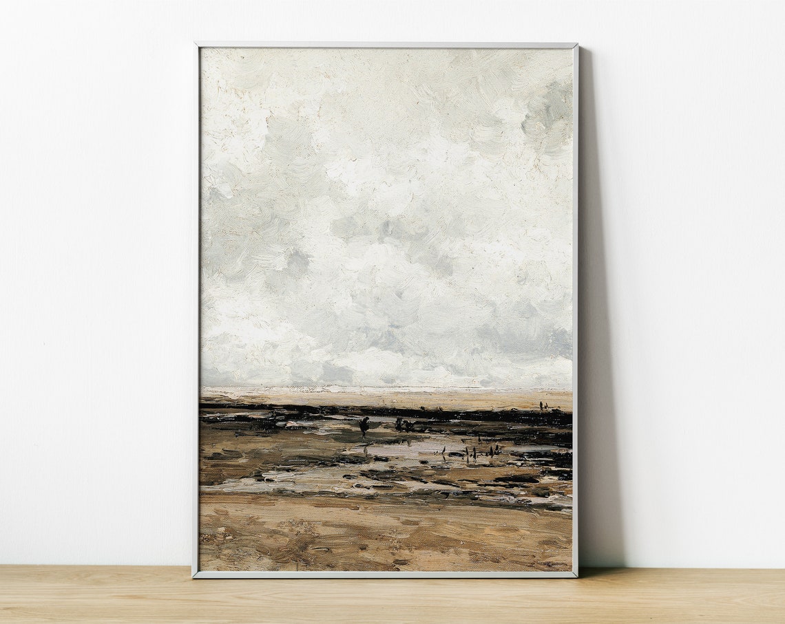 Moody Beach Low Tide Earthy Tonal Seascape Vintage Travel Poster - Image 3