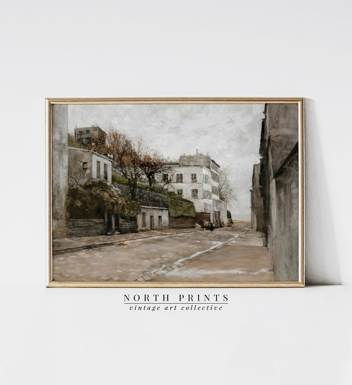 Vintage Old Town Street Scene Antique Cityscape Painting Poster