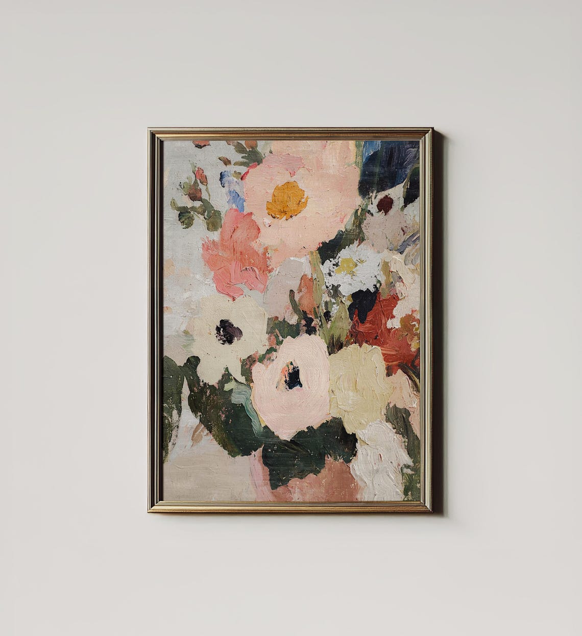 Abstract Floral Bouquet Oil Painting Pink Coral Statement Wall Poster