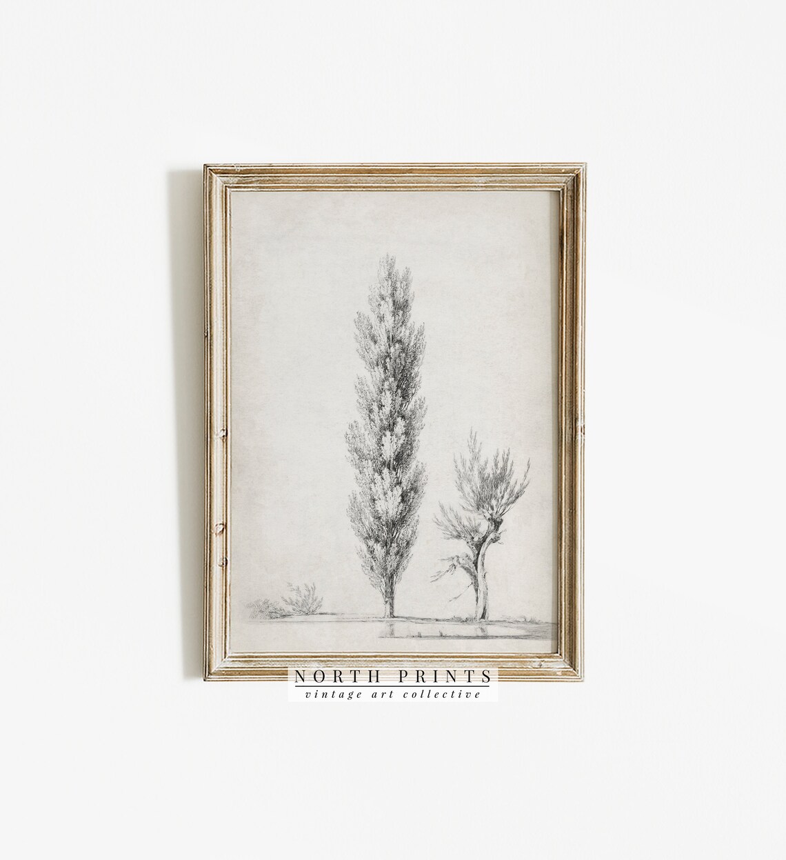 Minimalist Antique Tree Sketch, Neutral Landscape Art Print - Image 4