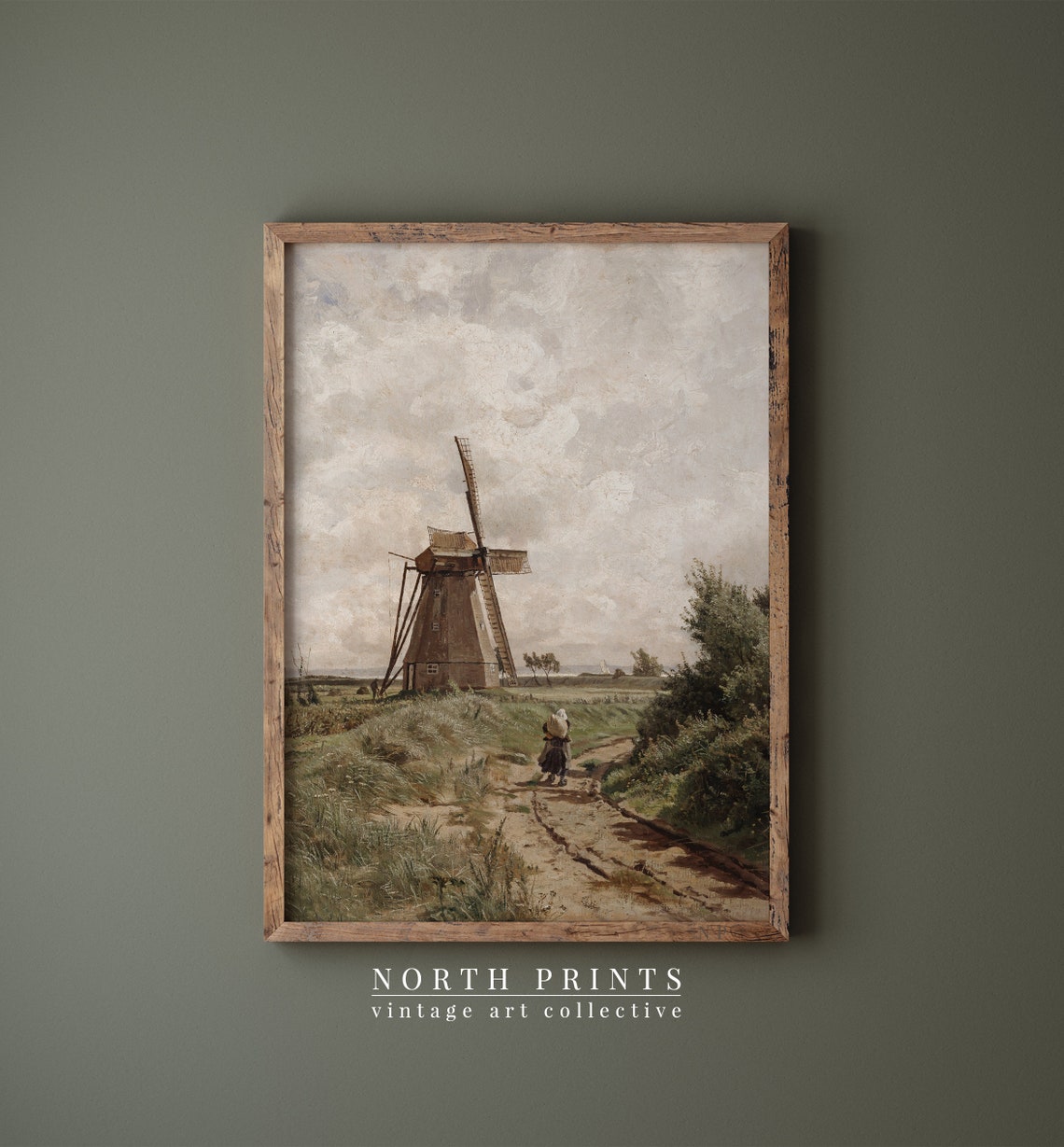Country Windmill Dusty Path Figure Vintage Dutch Travel Poster - Image 2