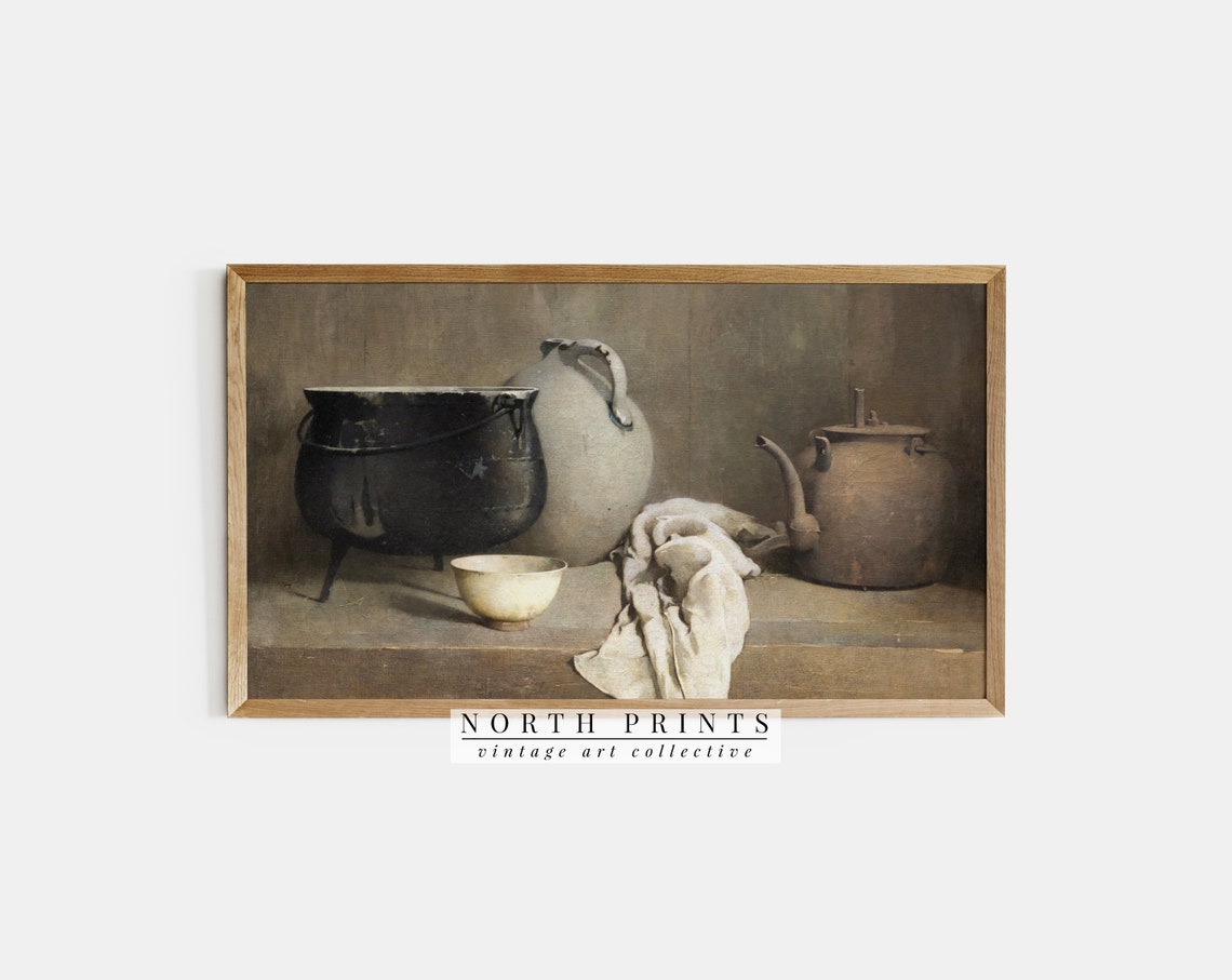 Rustic Still Life Pots Kettle Cloth Vintage Kitchen Art Print