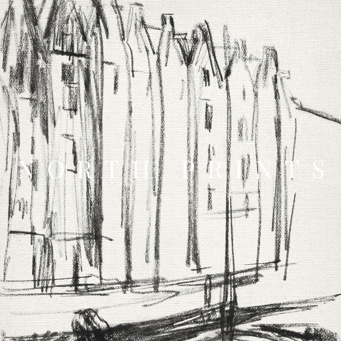Minimalist Amsterdam Canal Houses Charcoal Sketch Cityscape Poster - Image 3